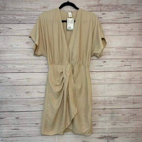 H+M Tan Faux Wrap Dress Size S - Picture 1 of 7